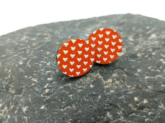 Preview: Herz 3D Holz Scheiben Ohrstecker rot weiß